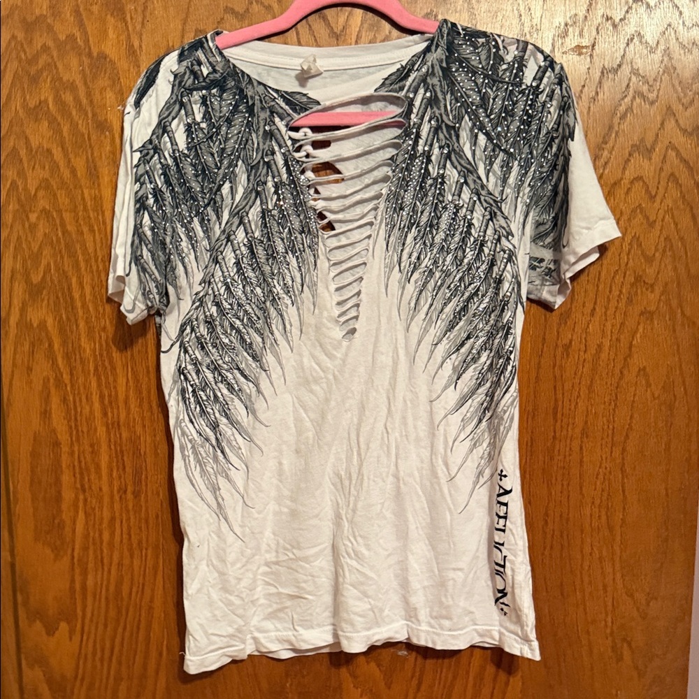 Affliction White and Black Winged Tee